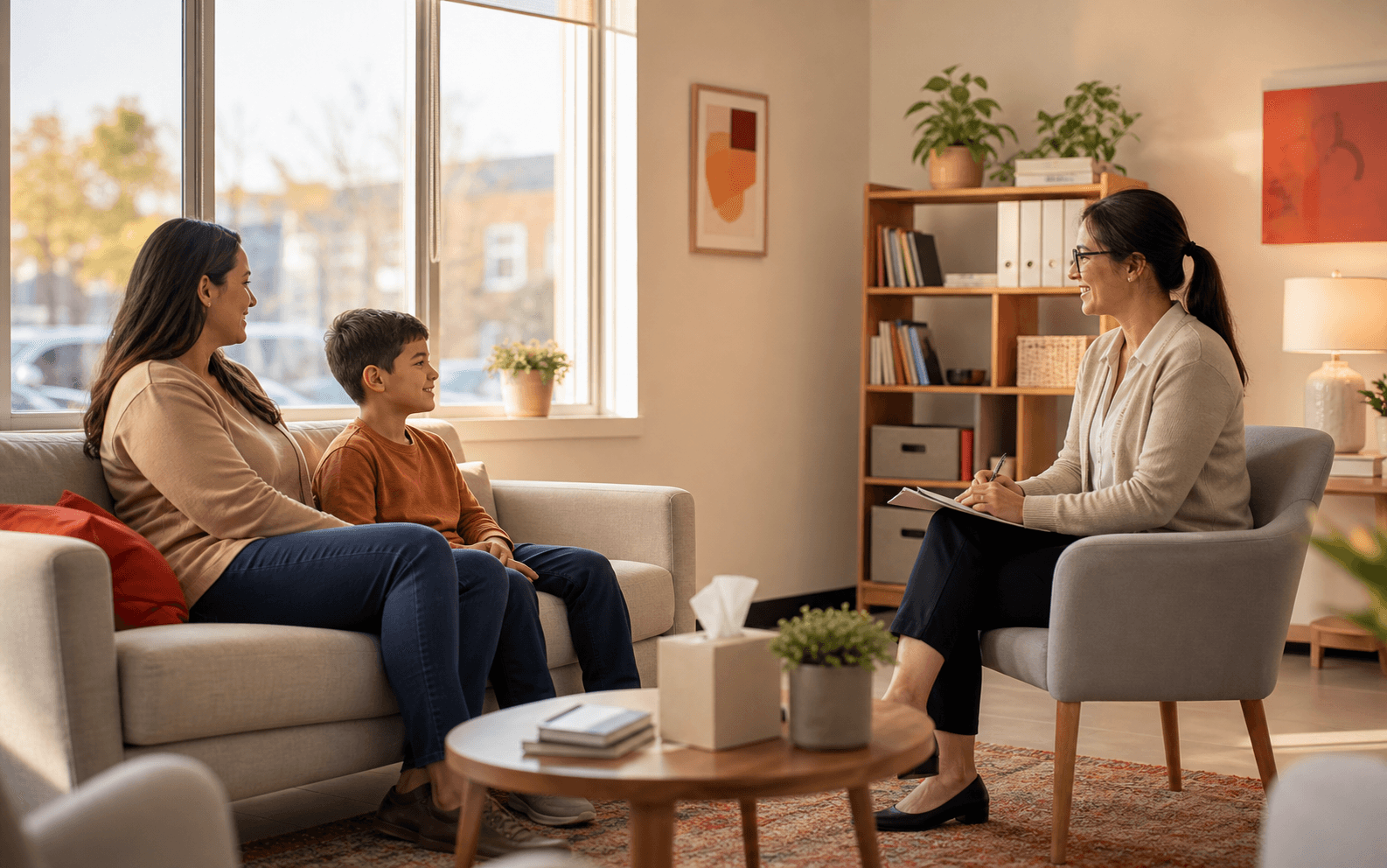 Parent and child meeting with a Roots to Sky clinician