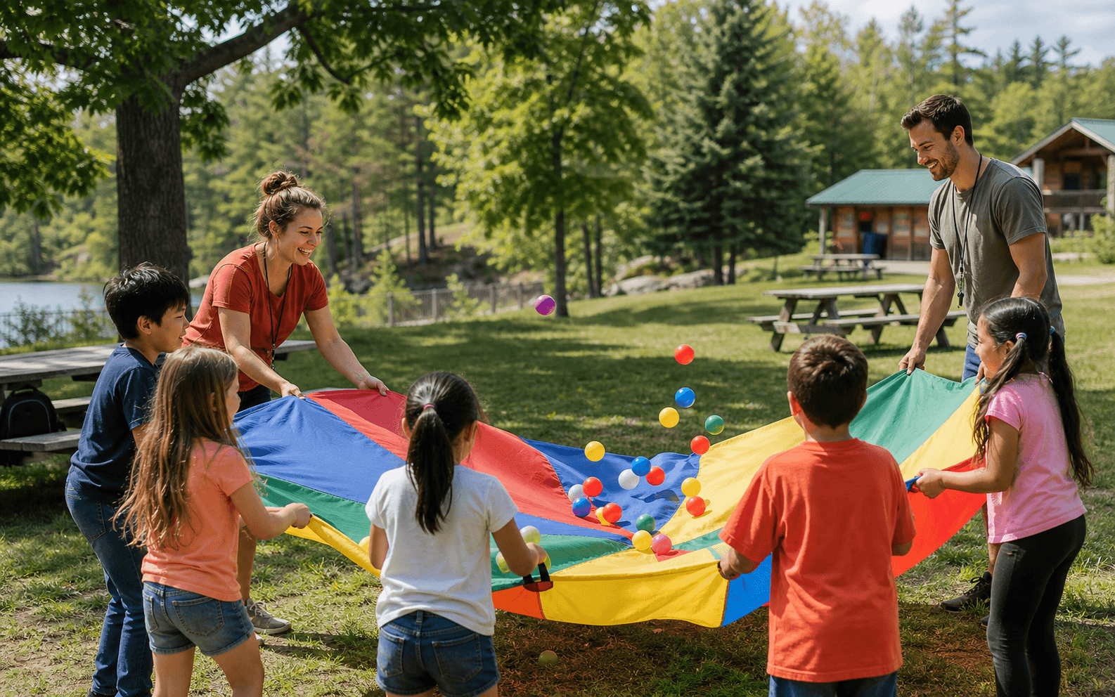 Children participating in supervised outdoor therapeutic programming