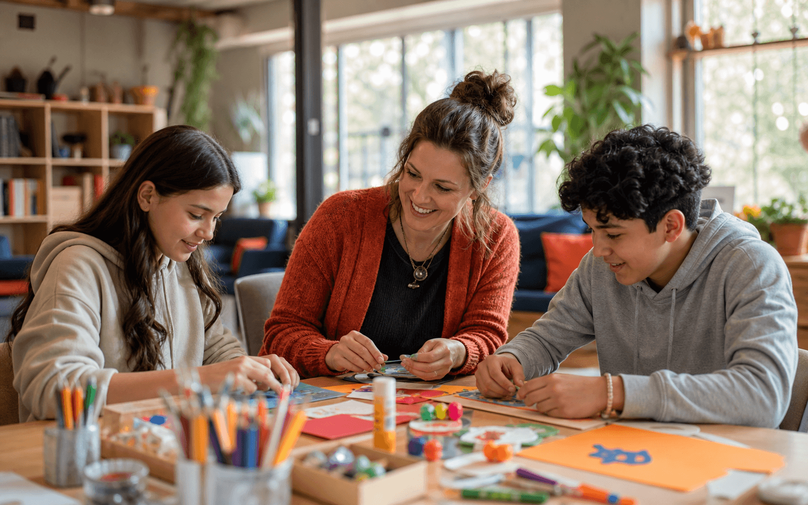 Youth making crafts with a clinician